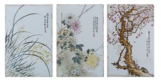 Set of 3 Chinese Porcelain Flower Plaques, Republic