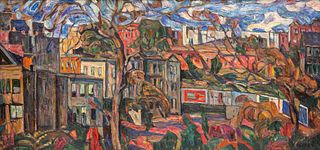 A DOUBLE-SIDED STREETSCAPE BY ABRAHAM MANIEVICH (RUSSIAN 1883-1942)