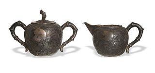 Chinese Export Silver Sugar Bowl and Creamer, Late-19th