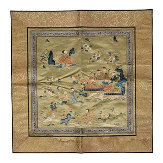 Chinese Silk Landscape Panel, 19th Century
