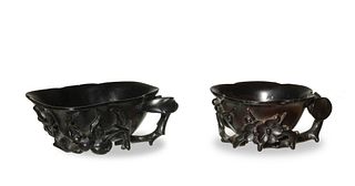 2 Chinese Carved Zitan Cups, 18-19th Century