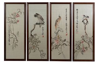 Chinese Set of 4 Silk Panels, Early 20th Century