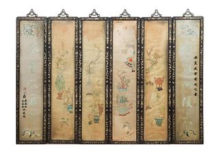 Chinese 6-Panel Embroideries, 19th Century