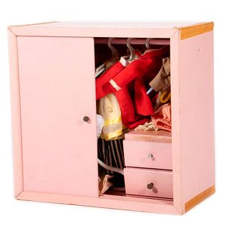 Doll wardrobe with clothing