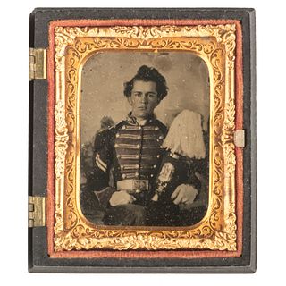 Ninth Plate Ruby Ambrotype of a Militia Corporal with Plumed Shako