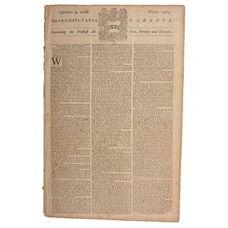 Act Relative to Repeal of the Stamp Act Printed in Pennsylvania Gazette, September 1766