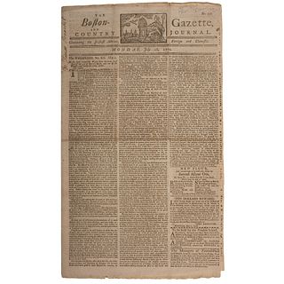 Pre-Revolutionary War Boston Newspaper with Paul Revere Masthead and Reference to the Boston Massacre 