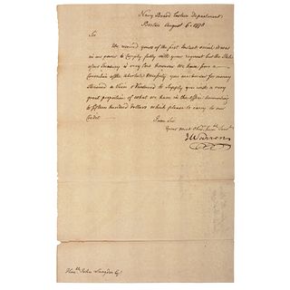 James Warren LS to John Langdon Regarding Financial Matters, August 1778