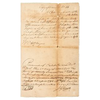 Anthony Wayne Warrant of Payment Signed, 1793