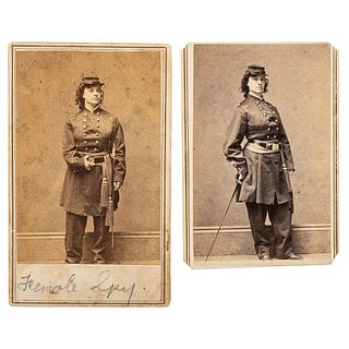 Miss Major Pauline Cushman, Union Spy and Scout, Two CDVs in Uniform