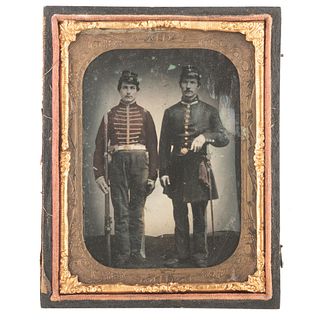 Quarter Plate Ambrotype Portrait of a New York State Militia Officer and Private