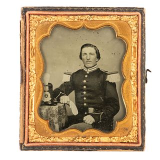Sixth Plate Ambrotype Portrait of New Jersey State Militia "Independent Guard" Officer Peter H. Hoyt with Shako by W. Campbell, Jersey City
