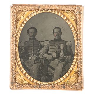 Sixth Plate Ambrotype Portrait of Two 5th New York Militiamen Posed with Shakos
