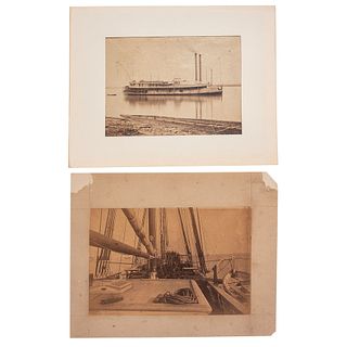Pair of Warship Albumens Incl. Tinclad USS St. Clair and Shipboard Scene