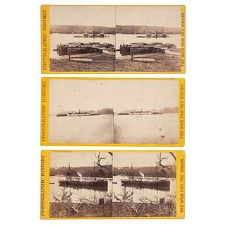 Three Yellow-Mount Stereoviews of Warships on James River