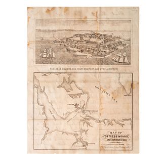 Civil War Letter Sheet with A Bird's Eye View of Fortress Monroe and a Map of the Area