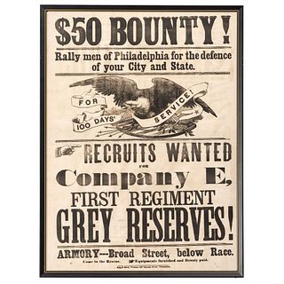 First Regiment, Grey Reserves, Philadelphia, Illustrated Civil War Recruitment Broadside