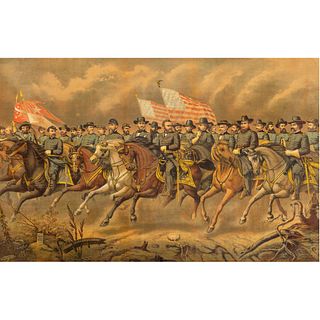 Large Chromolithograph Featuring a Victorious US Grant and his Generals Riding Under American Flags