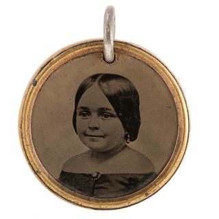 Colonel Wood's Grand Traveling Museum Tintype Fob Featuring Lavinia Warren, "The Lilliputian Queen"