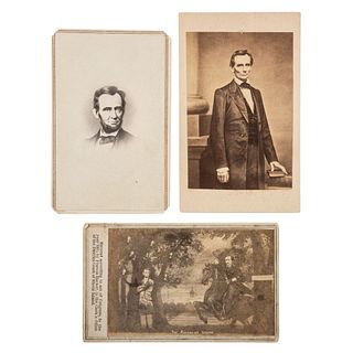 Assassin's Vision CDV Featuring John Wilkes Booth, Plus Two CDVs of Lincoln Incl. Cooper Union Pose