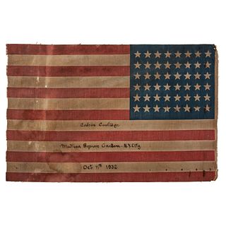 Two Parade Flags Commemorating Appearances of Presidents Theodore Roosevelt and Calvin Coolidge