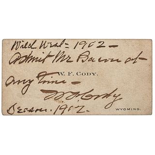 William F. "Buffalo Bill" Cody Signed Business Card Inscribed to Artist Irving R. Bacon