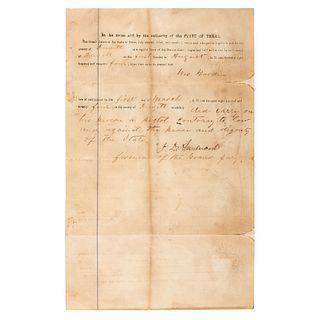 Texas Legal Document Accusing John Wesley Hardin of Carrying a Pistol, August 1874