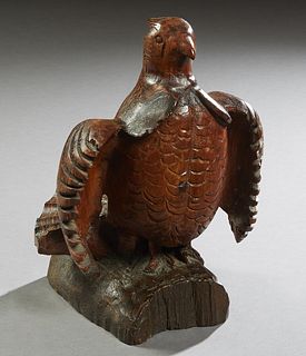 Unusual Carved Wood Male Turkey Figure, 20th c., made frm a single piece of wood, H.- 12 1/2 in., W.- 9 1/4 in., D.- 8 in.