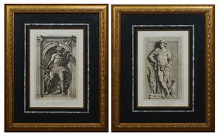 Polidoro da Caravaggio (1499-1543, Italian), "Neptune," 19th c., engraving of the sculpture, and Hubert Quellyn (1619-1687, Flemish), "Mercure," 19th 