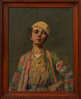 Hovsep Pushman (1877-1966, New York, California, Armenia), "Armenian Girl," early 20th c., oil on board, signed upper right corner, titled verso, pres