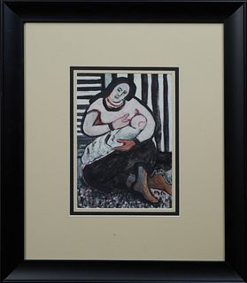 Emerson Bell (1931-2006, Louisiana), "Mother and Child," 20th c., watercolor, unsigned, presented in an ebonized frame, H.- 9 5/8 in., W.- 6 1/2 in.