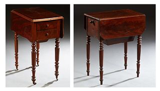 French Louis Philippe Carved Mahogany Drop Leaf Nightstand, 19th c., the canted corner leaves over one end with two drawers, the other end with a pot 