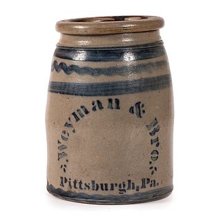 A Two Quart Cobalt-Decorated Pittsburgh Stoneware Jar