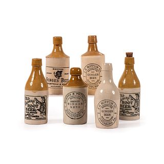 Six Pittsburgh Stoneware Ginger and Root Beer Bottles