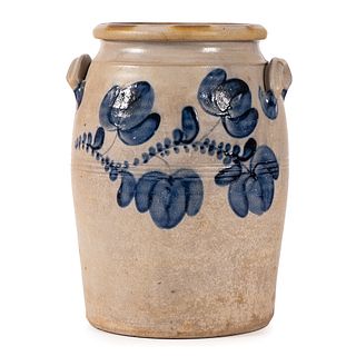 A Three Gallon Floral Cobalt-Decorated Stoneware Jar