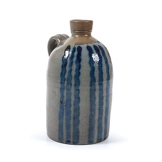 An Unusual Pennsylvania Half Gallon Stoneware Jug With Vertical Cobalt Stripes