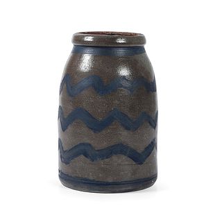A One Gallon Pennsylvania Cobalt Striped Stoneware Canning Jar