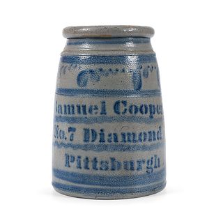 A Large Cobalt-Decorated Stoneware Canning Jar