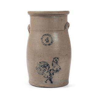 A Four Gallon Stoneware Churn with Cobalt Stenciled Rooster