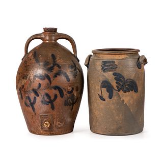 Two Cobalt-Decorated Pennsylvania Stoneware Vessels