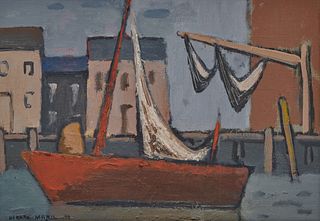 HERMAN MARIL, (American, 1908-1986), Sailboat in Harbor, 1949