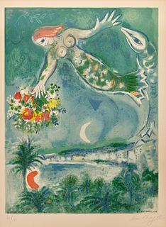 After MARC CHAGALL (French, 1887-1985), by CHARLES SORLIER (French, 1921-1990) Sirene et poisson, from Nice et la Cote d'Azur