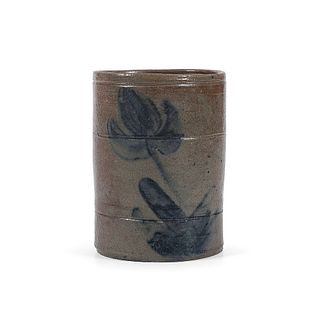 A Pennsylvania Stoneware Mug with Cobalt Tulip
