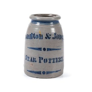 A Pennsylvania Stoneware Canning Jar with Bright Cobalt Decoration
