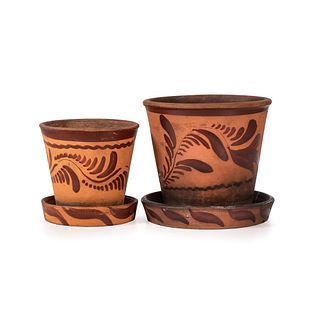 Two Tanware Flower Pots
