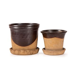 Two Dipped Tanware Flower Pots
