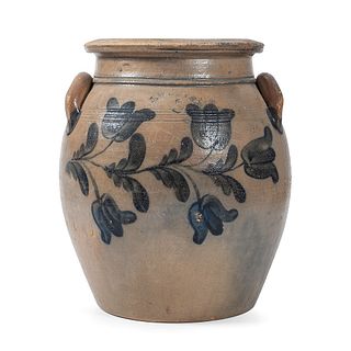 A Fine Pennsylvania Five Gallon Stoneware Jar with Cobalt Flowers