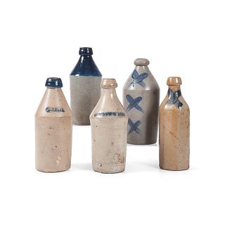 Five Stoneware Bottles