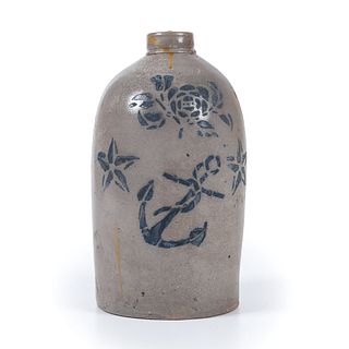 A Pennsylvania Stoneware Jug with Cobalt Stars and Anchor