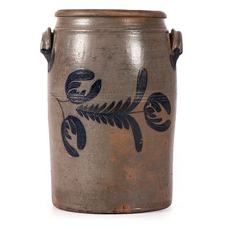 A Fine Five Gallon Stoneware Jar with Bold Cobalt Flowers